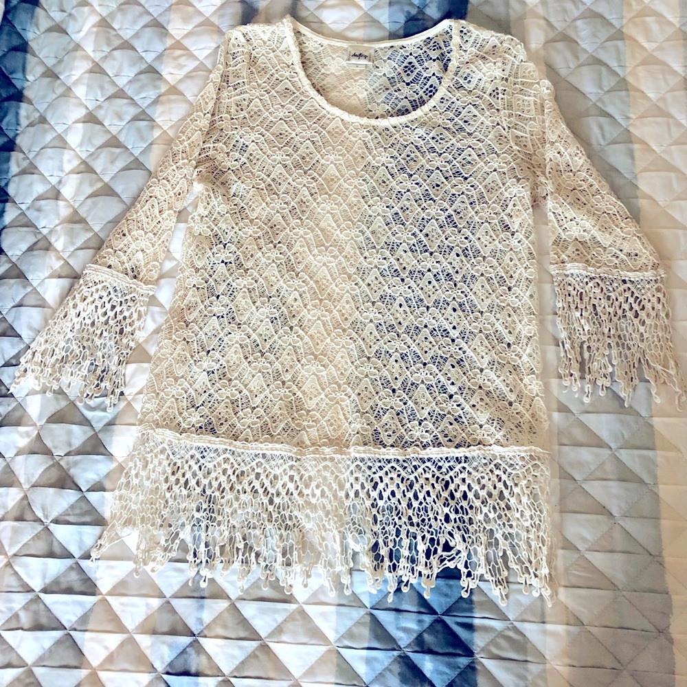 DayTrip Off-White Sheer Lace Top